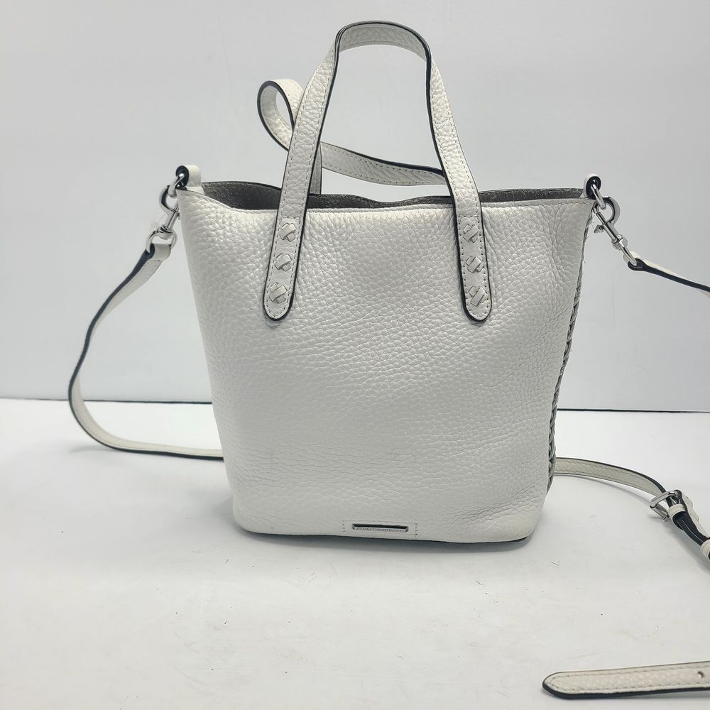 Rebecca Minkoff White Pebbled Leather Unlined Small Whipstitch Tote Bag Purse